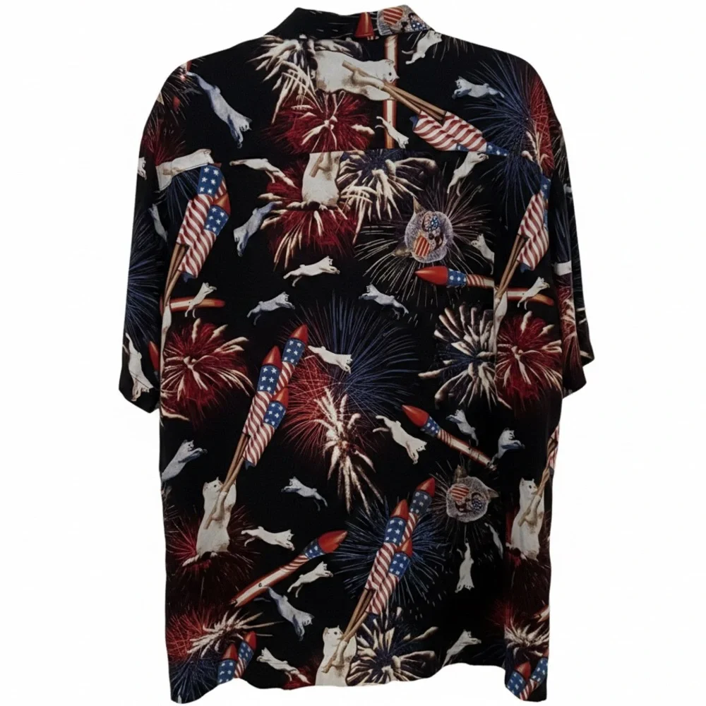 Patriotic Cat Fireworks George XL Shirt - E Furibus Unum Party Top - Picture 4 of 7